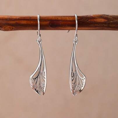 Silver Vintage Minimalist Hollow Leaf Pendant Earrings, Delicate Jewelry For Women, Suitable For Daily And Various Occasions, A Surprise Gift For Her