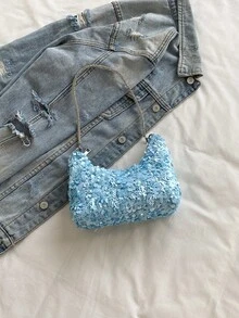 亮片单肩包、手提单肩包、派对手拿包、女士手提包、亮片包、晚礼服、舞会礼服包和斜挎包、婚礼用品、优雅女士钱包、礼物、情人节（随机图案） - 藍色 - 查看 10