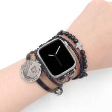 1pc Creative Metal Band, Designed With Metal Chain And Woven Leather Strap, Adding Elegant And Refined Touch, Compatible With Apple Watch Ultra/SE/Series 10/9/8/7/6/5/4/3/2/1, Size 38/40/41/42/44/45/49mm, 42/46mm For Series 10 - Playing Cards - View 4