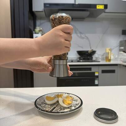 2pcs Stainless Steel Salt And Pepper Grinder Set, Manual Grinder With Glass Bottle, Suitable For Kitchen And BBQ