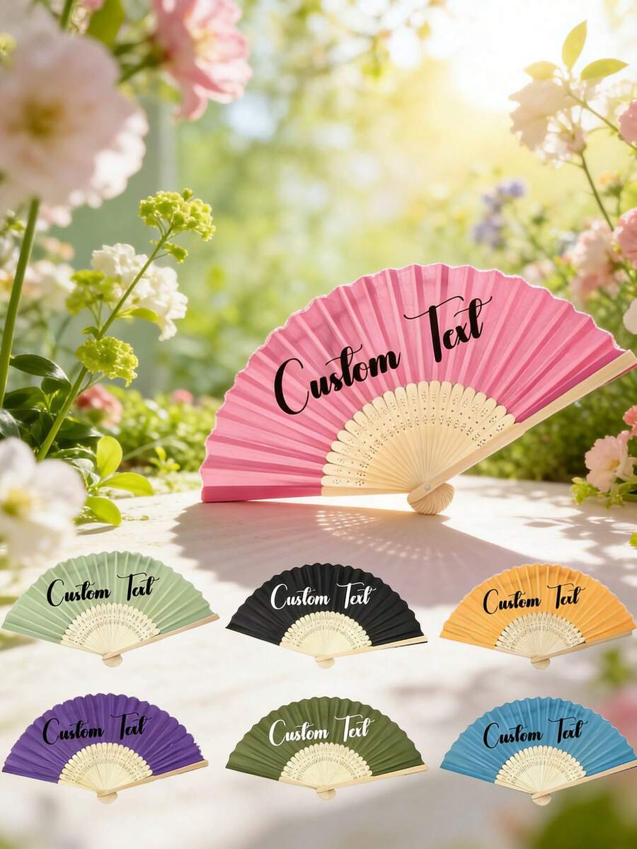 Customized Name/LOGO Fan, Summer Element Pattern, Party Gift Hand Fan, Classic DIY Fan, High-Quality Customized Decoration, Personalized, Fashion Exquisite Customization, Personalized, Unique Ideal Gift For Her, Boyfriend, Girlfriend, Dad, Family, Mom, Friends, Pets, Son - Multicolor - View 1
