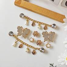 8pcs DIY Shoe Decoration Charms Gold Butterfly, Flower, Star, Rhinestone Chain, Lightweight Non-Metal Material, Y2K Style, Suitable For EVA Beach Shoes And Sandals - Multicolor - View 3