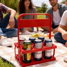 Bandeja portátil para bebidas, soporte plegable para cerveza, fabricado en material PP, perfecto para comida para llevar, acampadas, picnics y otras ocasiones. - Rojo - Ver 7