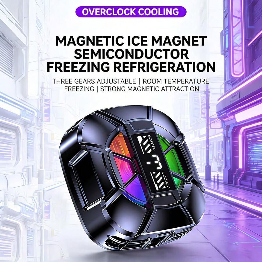 TL26 15W Magnetic Back Clip Cooling Fan Game Cooler, Three-Speed Adjustable, USB-C Interface, No Battery Required, Digital Display Screen, Adjustable Magnetic Base And Spring Clip, Compatible With Android And IOS Systems, With RGB Light Effect - Black - View 1