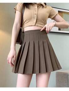 New Pleated Skirt  Womens Skirts Japanese School High Waist Kawaii Cute Plaid Skirt Uniform Harajuku Jupe - màu đen - Xem 3