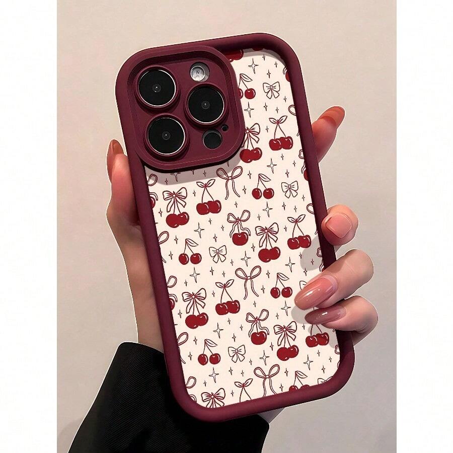 Funda para teléfono con diseño de lazo de cereza compatible con fundas para iPhone 11, 11pro, 11promax, 12, 12MINI, 12pro, 12promax, 13, 13MINI, 13pro, 13promax, 14, 14PLUS, 14pro, 14promax, 15, 15PLUS, 15PRO, 15PROMAX, 16, 16E, 16PLUS, 16PRO, 16PROMAX, X, XS, XR, XSMAX, teléfonos móviles, bolsos, accesorios para móviles, fundas para teléfonos, decoración de interiores, accesorios, fundas transparentes para teléfonos, verano, correas para teléfonos, fundas para teléfonos de hombre, fundas para teléfonos de mujer, protección para teléfonos móviles, accesorios de playa, dulces de fresa, fundas protectoras - Estilo (1 pieza) - Ver 1