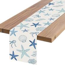 Blue & White Starfish & Shell Pattern Ocean Theme Tablecloth, Party & Holiday Dining Table Decor - Multicolor - View 5