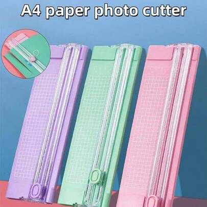 5/1pc A4 Paper Cutting Tools, Handicraft Tools, Ruler Grid Assist Precise Cutting; Paper Clamp, Portable Plastic Paper Cutter, Mini Photo Trimmer, Manual Desktop Sliding Cutter, Back To School Supplies, Learning Supplies, Sliding Safety Blade, Convenient Operation, Suitable For Office, Handicraft, Planner Etc.; Multi-Color Macaron Options, Combining Aesthetics And Practicality.