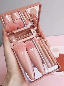 5-Piece Makeup Brush Set With Portable Mirror - Mini Compact Set - Soft Bristles - High Precision - Easy Application - Various Colors - Daily Use - Travel - Lightweight, Practical, Durable - 隨機的 - 查看 3