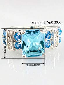 1 Peça Anel de Zircônia Cúbica Feminino, Adequado para Casamento, Noivado, Uso em Festas, Presente do Dia dos Namorados - Azul bebê - Visão 7
