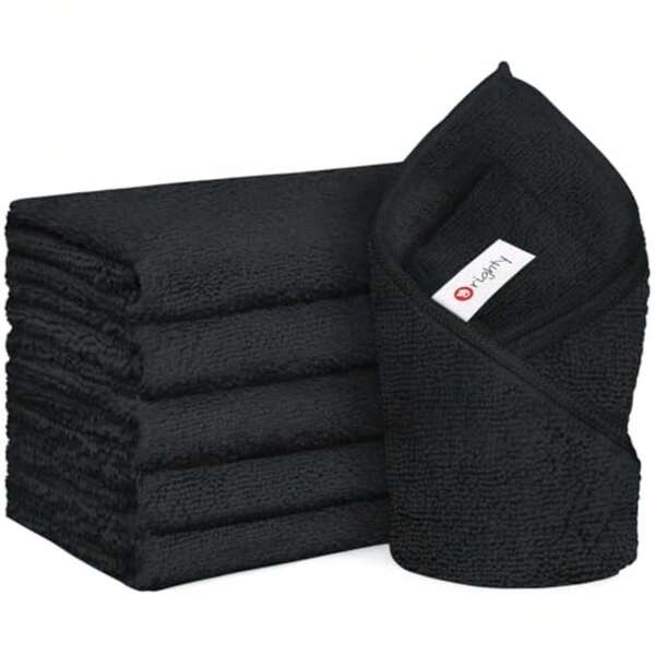 6 Paquete de Toallas de Mano Negras - Toallas de Microfibra Rápido Secado y Absorbente para Gimnasio de 16x28 Pulgadas - Ligera y Delgada Toalla de Yoga - Toalla de Uso Múltiple para SPA, Hotel y Baño