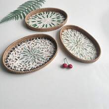 1pc Oval Rattan Colorful Shell Tray, 10.63 X 7.09 X 1.18 Inches, Rattan Colorful Shell Storage Basket, Home Decor, Jewelry Storage, Living Room, Dining Room Tabletop Decor - Colorful Shells - View 5