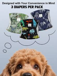 3pcs Washable Male Dog Belly Band (Dinosaur Pattern) - Washable Male Dog Diaper - Multicolor - View 12