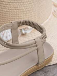 A Pair Beach Vacation PU Leather Cross Strap Flat Sandals Summer - Khaki - View 6