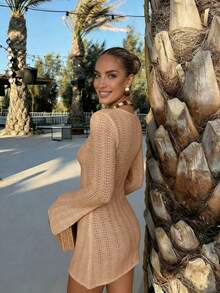 Women Sweater Dresses - Camel - View 7