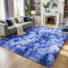 Shaggy Area Rugs For Living Room, Fluffy Soft Plush Rugs For Bedroom, Bathroom, Shaggy Indoor Fluffy Rug, Indoor Floor Carpet Home For Decor Aesthetic, Upgrade Non-Slip Backing, Ideal Gift For Mother's Day Housewarming, Easter, Dry Clean Only, Blcak - Màu xanh nhuộm loang - Xem 3