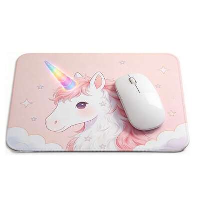 Tấm lót chuột chơi game hình kỳ lân dễ thương – Thảm lót bàn màu hồng Kawaii với đường viền may tỉ mỉ, đế chống trượt dành cho văn phòng và chơi game.