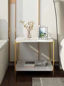 Mesas De Centro y Laterales Cuadradas Minimalistas Modernas Mesa Auxiliar y Buró de Noche con Estantes para Recámara Ideal para Uso en Hogar y Sala Ideal para Regalo en Cumpleaños y Fiestas - Blanco - Ver 6