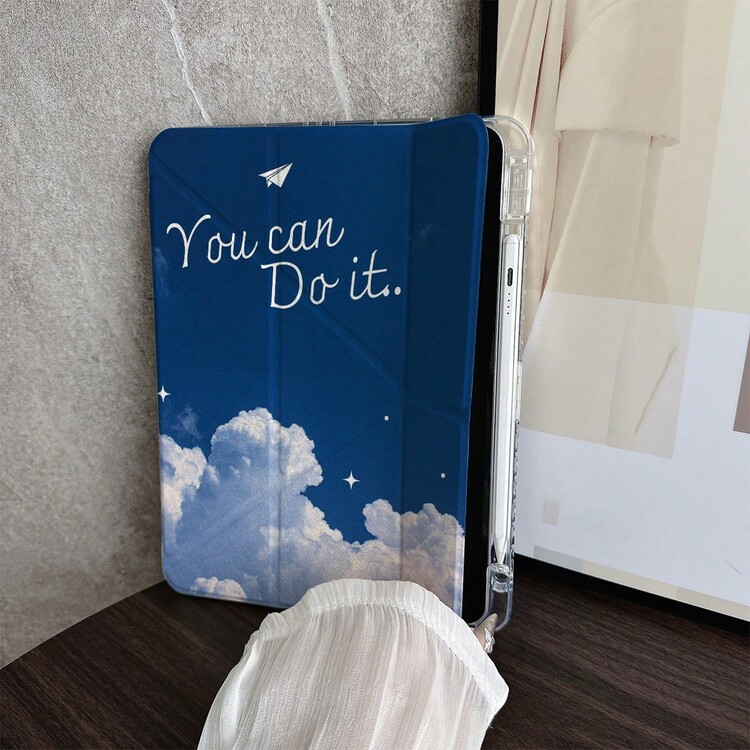 1个印有蓬松云朵和“You Can Do It”字样的平板电脑保护套，带笔槽，适用于iPad 10.9/10.2/Air 5/Pro 11/10/9.7/Air 2/(7代)/(8代)/Air 4/5/Pro 11/10代 10.9英寸 2022款智能保护套/Air 13(M3 2025)/Air 11(M3 2025)/Air 11(M3 2025)/11(A16 2025)，具备自动休眠/唤醒功能，时尚的平板电脑配件，也适用于小米5/5PR/6/6PRO/7/7PRO/Galaxy Tab S10+/S9/A9。 - 彩色 - 查看 9
