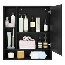 Wall Mounted Bathroom Cabinet With Mirror Single Door 3-Position Adjustable Shelf Hidden And Open Storage For The Bathroom, Living Room Or Entryway - Black - View 6
