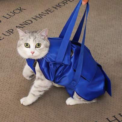 Sac de transport multifonctionnel pour animaux de compagnie, sac à dos pliable pour chat, sac de toilettage pour animaux de compagnie avec design anti-rayures, anti-morsures et de retenue pour la coupe des ongles, les injections, les soins des animaux de compagnie