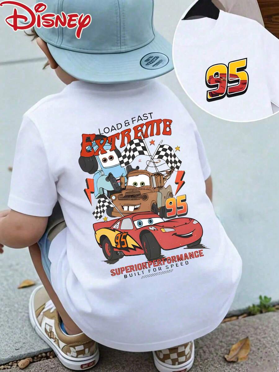 Baby Boys Tops, Disney Short-Sleeved T-Shirt, Cars Crew Extreme Performance Pattern Printing,Summer Breathable Comfortable Short Sleeves, Female Baby Boy With T-Shirt. - 白色 - 查看 1