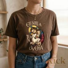 Women's Christian T-Shirt "Sheep Of Jesus," Religious Style, In Premium Cotton - 鏽棕色 - 查看 3