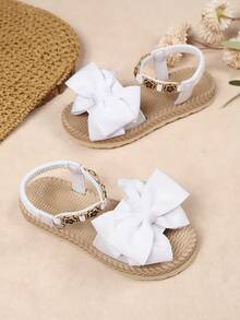 Große Größen 1 Paar weiße Sandalen für Mädchen mit dicker Sohle, weiches Materialmit großer Schleife, Gummizug-Schlupf, einfache gelbe Blumen Verzierung, klassisches Rundkopf-Design mit elastischer, weicher Sohle, modische und süße Sandalen mit dicker Sohle, geeignet für Mädchen von 3-15 Jahren für Alltag, Lässig, Party, Reisen, Frühling/Sommer Neuheit - Weiss - Übersicht 3