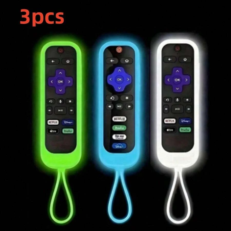 3pcs Silicone Luminous Remote Control Protective Cover For TCL ROKU Series RC280TV,Anti-Dropping, Glow-In-The-Dark For Better Night Use (Blue+White+Green) - 藍白綠 - 查看 1