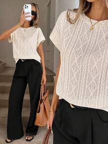Women's New Spring/Summer Solid Color Fashion Minimalist Elegant Cute Niche Design Ins T-Shirt, Suitable For Spring, Summer, Autumn, Winter, Travel, Beach, Commute, School, Gathering, Party, Date, Friends, Photography, Valentine's Day, Halloween, Christmas, Adult Gift, Daily Casual Versatile Top - Apricot - View 5