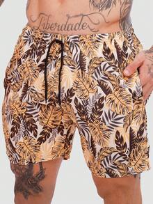 Men's Basic Blue Foliage Shorts In Tactel Fabric With Pockets And Drawstring - Ideal For Beach, Training, And Running. - Northern Foliage - View 1