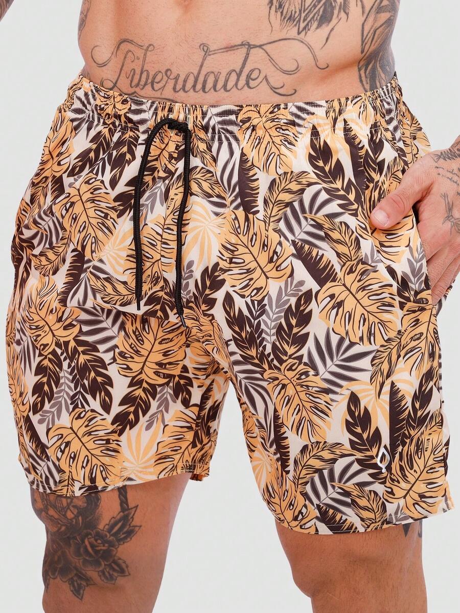 Men's Basic Blue Foliage Shorts In Tactel Fabric With Pockets And Drawstring - Ideal For Beach, Training, And Running. - Northern Foliage - View 1