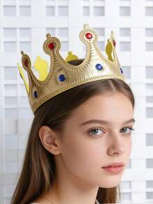 Adjustable Party Crown Hat, King & Queen Theme Birthday Hat, Suitable For Men, Women, Teenagers, Gold Decor Photo Prop - Multicolor - View 3
