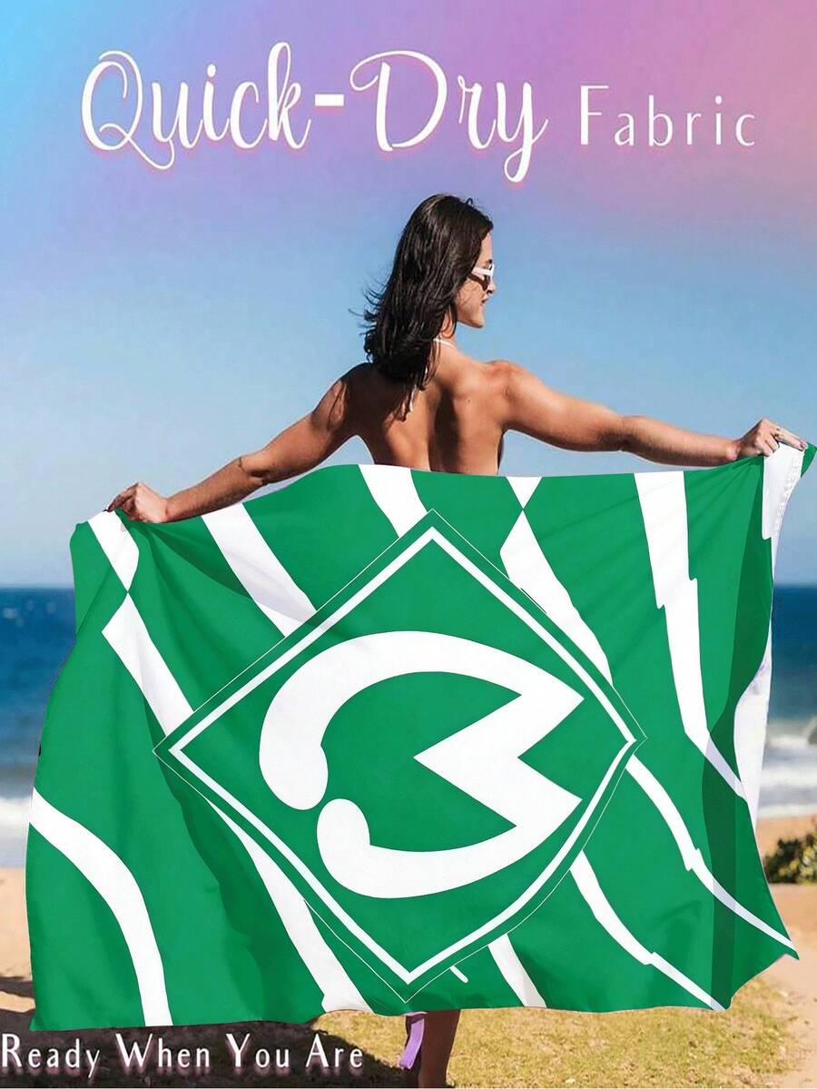 SV Bremen 沙滩巾 - 速干柔软超吸水性涤纶混纺面料，亮绿色搭配白色条纹和球队标志设计，适合游泳、瑜伽、旅行 - 是运动迷和户外爱好者的完美礼物，也是沙滩用品和瑜伽用品的理想之选。 - 綠白色 - 查看 1