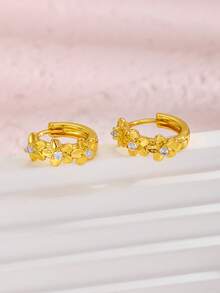 1 Pasang Anting Bunga Lima Kelopak yang Cantik dan Manis, Cocok untuk Anak Perempuan Kenakan di Pesta Pantai Musim Panas, Liburan, Kencan, Sehari-hari, Hadiah Perhiasan Modis - Emas - View 3