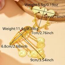 1件中东流行金属花朵雕刻侧边硬币流苏吊坠设计，阿拉伯新娘发饰 - 金色 - 查看 6