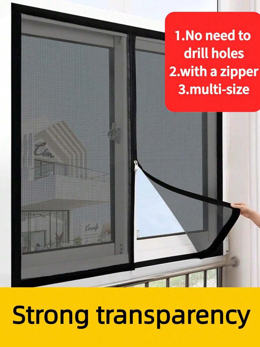 1 tấm lưới chống muỗi cửa sổ màu đen có khóa kéo, khung đen, dùng được quanh năm, phù hợp cho phòng khách và phòng ngủ, lưới chống muỗi tự dính có thể tái sử dụng, thiết kế tối giản trang nhã, dệt chặt, nhẹ và mỏng, thoáng khí, dễ giặt, đồ trang trí nhà cửa thủ công. - Phiên bản khóa kéo màu đen - Xem 1