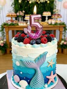 Rose Gold Mermaid Tail Themed Cake Candles With Numbers 0-9, Pearl & Shell Decor For Princess Birthday Party - View 3
