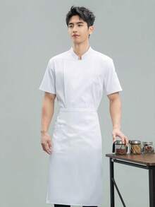 新款時尚主廚制服 中性短袖高階飯店主廚襯衫，適用西餐廳、烘焙店、咖啡廳工作 - 白色 - 查看 3