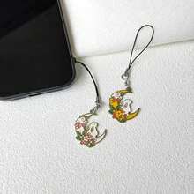 1/2个可爱月兔造型手机挂件，简约优雅精致吊坠，适用于智能手机、U盘等。 - 彩色 - 查看 2