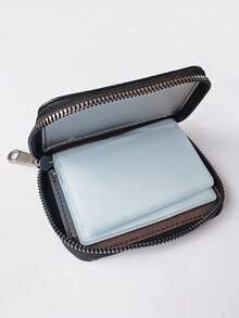 Men's Ultra-Thin RFID Blocking Zipper Wallet - Compact Business Card Holder With Multi-Functional Compartments, Secure Travel Document Storage, Holds 12+ Cards & Cash, Durable Black Design, Minimalist Style, Metal Clasp - View 9