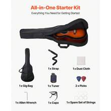 Dreadnought Akustik Gitarre, 1016 mm, Akustische Gitarre Set mit Gigbag, Stimmgerät, Gurt, Stahlsaiten, Plektren, Kapodaster, Palisandergriffbrett, für Erwachsene, Sunburst - 1016 mm - Übersicht 6