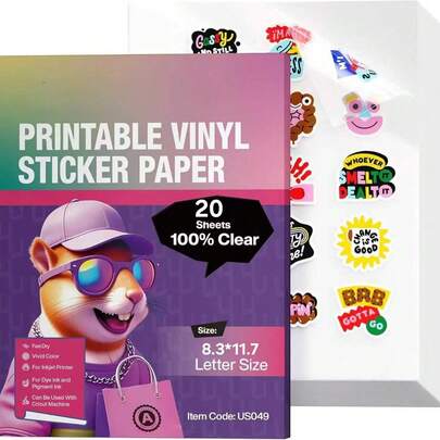 20 Tờ Nhãn Dán Vinyl Trong Suốt, Kích Thước A4, In Phun, Tự Dính, Chống Thấm Nước, Khô Nhanh, 8.3"X11.7"