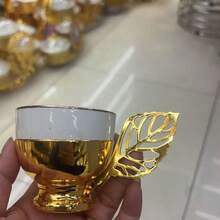 一套陶瓷咖啡杯碟，3D蝴蝶叶形手柄，金色马克杯，北欧简约牛奶杯，下午茶杯，红色茶杯，情人节礼物 - 金色 - 查看 10