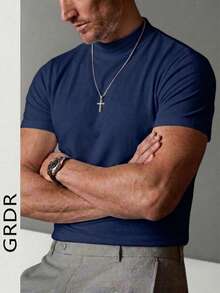 GRDR 男士时尚夏季短袖高领T恤 - 藏蓝色 - 查看 4