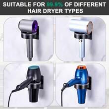 1pc Wall Mount Hair Dryer Holder - No Drill Installation, Space Saving Bathroom Organizer, Suitable For XL Hair Dryers, Installation, Multiple Hooks, Black & White Minimalist Design - Multicolor - View 3