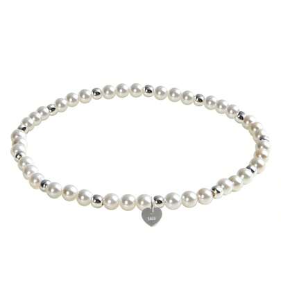1条925纯银4毫米白色珍珠弹力手链