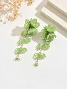 1 par de pendientes de gota negros con borlas largas y florales de lujo, adecuados para el uso diario y las vacaciones en la playa de las mujeres - Negro - Ver 9