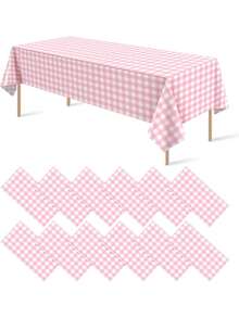 1 pieza Mantel desechable de plástico, mantel a cuadros a prueba de agua en negro/rojo/rosa/azul, adecuado para picnics al aire libre, cocina y fiestas festivas - 137x274cm - Ver 1