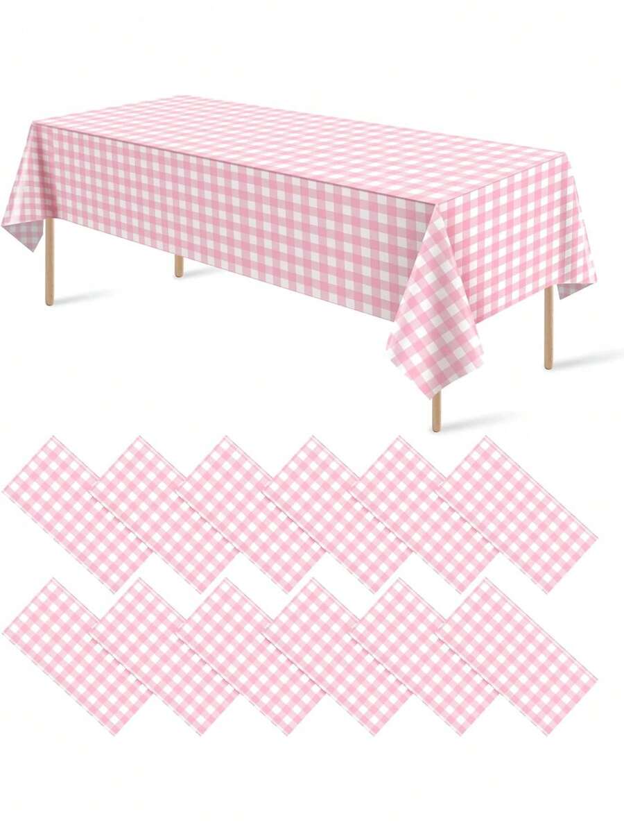 1 pieza Mantel desechable de plástico, mantel a cuadros a prueba de agua en negro/rojo/rosa/azul, adecuado para picnics al aire libre, cocina y fiestas festivas - 137x274cm - Ver 1